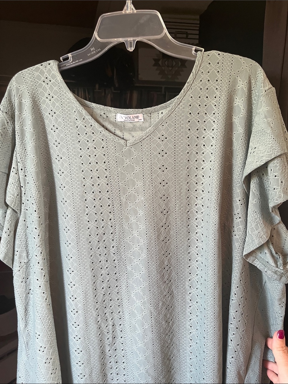 Sage Eyelet Ruffle Sleeve Women's Top